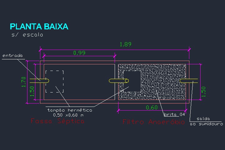 Projeto de fossa, filtro e sumidouro: Detalhes em DWG - Atualizado 2026